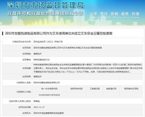 深圳市友鹏包装制品作为叉车使用单位未建立叉车安全日管控制度案